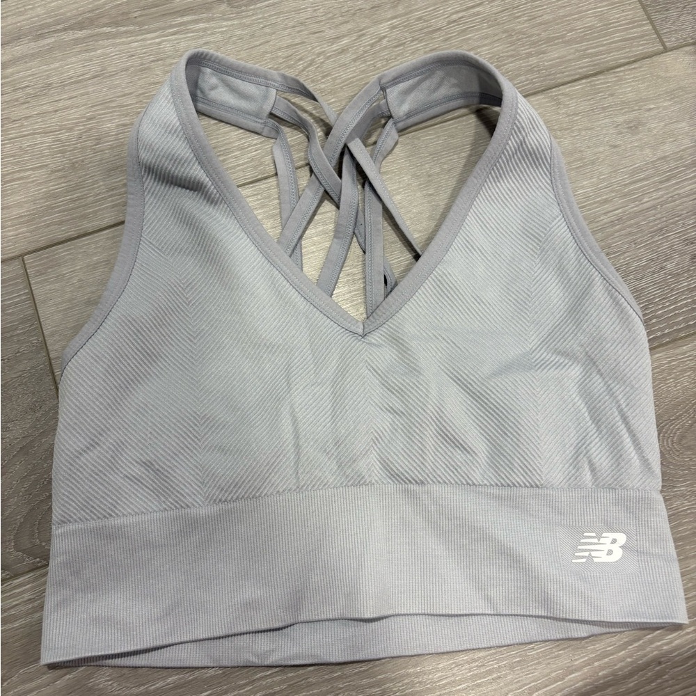 New Balance Gray Sports Bra with Strappy Cross-Back